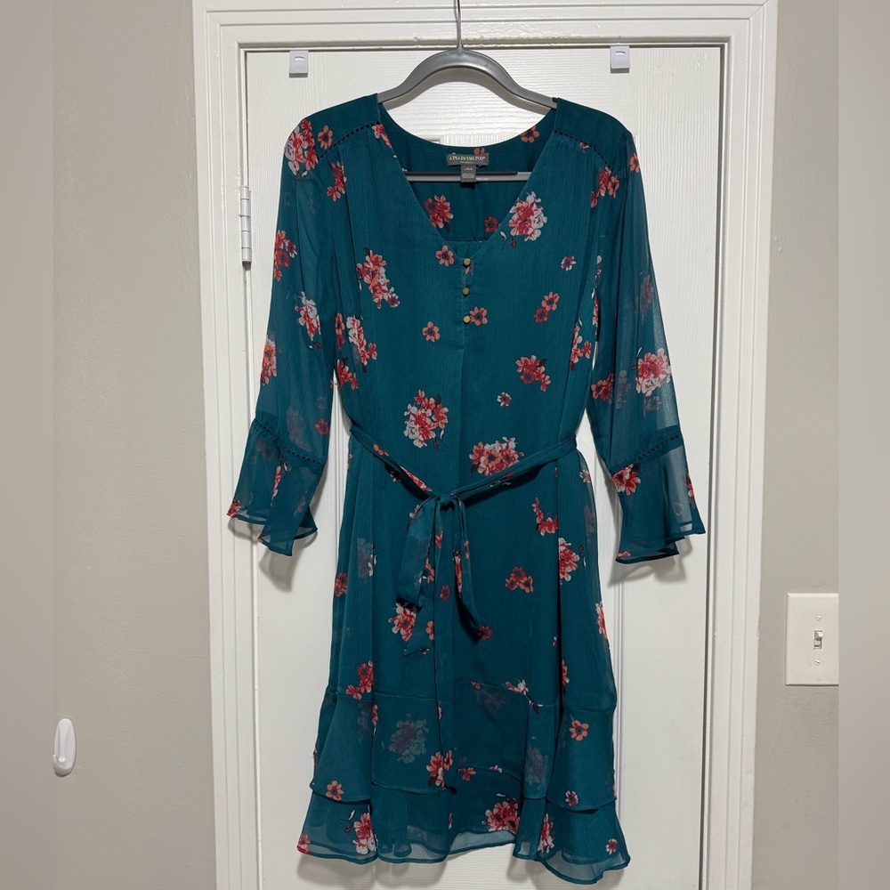 A Pea in the Pod Teal Floral Long Sleeve Dress